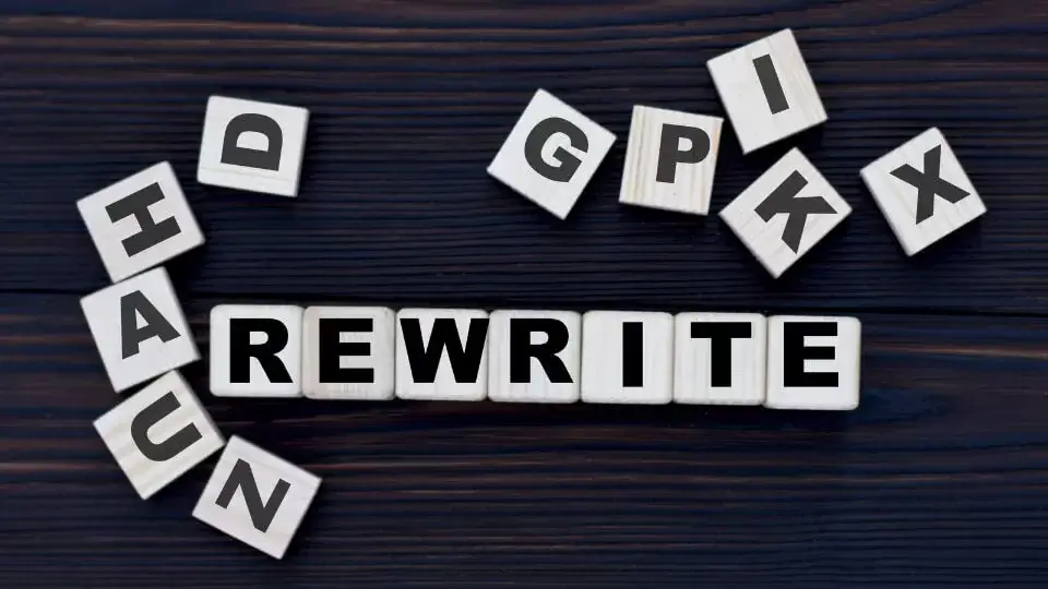 The word rewrite written in block letters