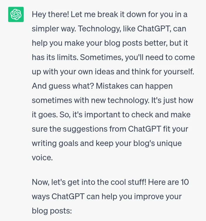 Screenshot of me asking chatgpt to make a particular paragraph in my blog post easier to read