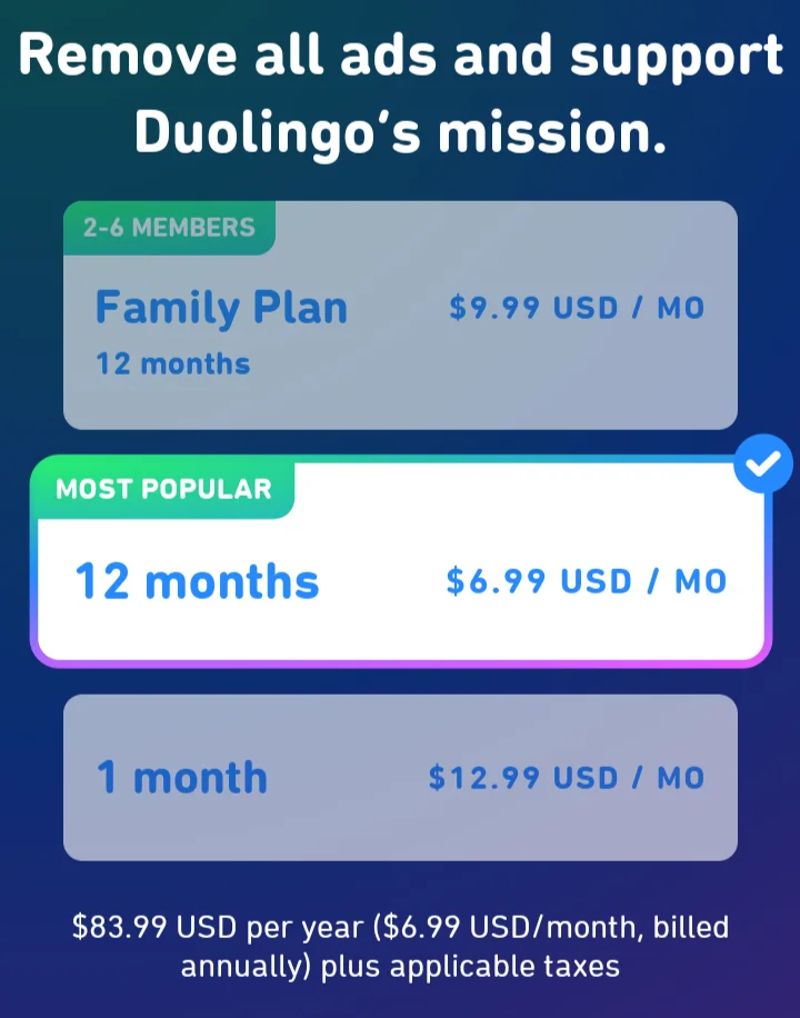 Super Duolingo Price chart