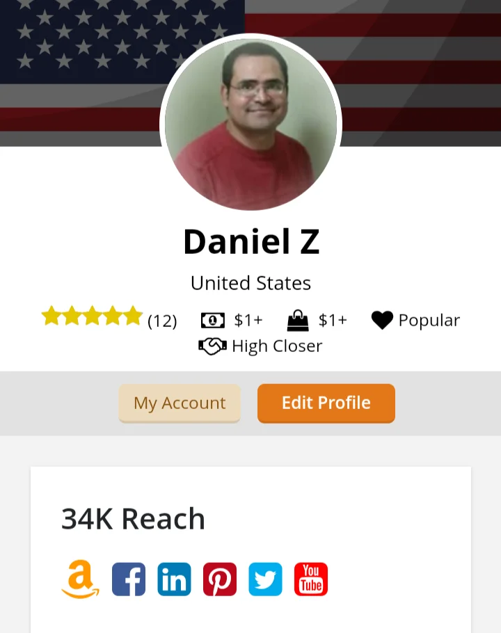 A Screenshot of my influencer profile at Intellifluence showing number of followers and ratings from fellow members