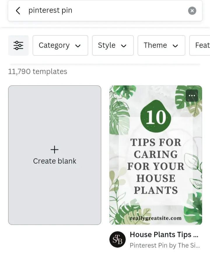 Pinterest pin templates on canva