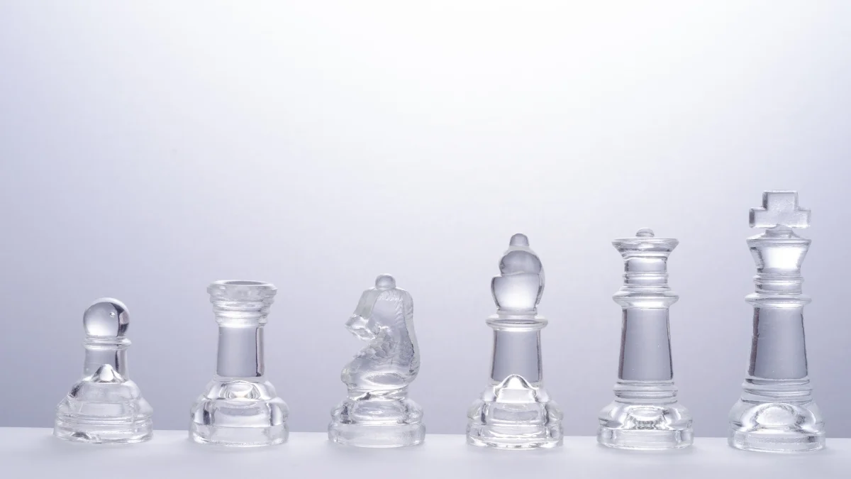 Close-up of a chess player's intense gaze on the board, showcasing how chess strengthens focus, attention, and concentration