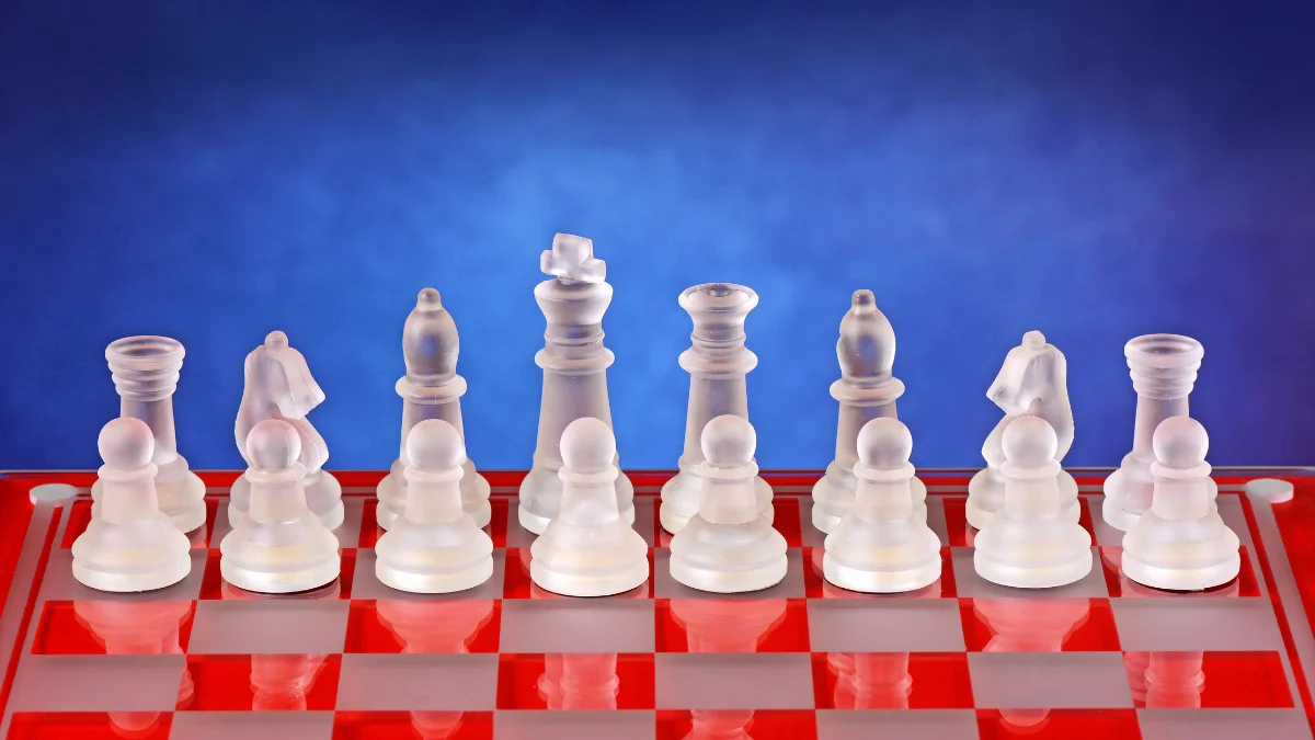 Chess board with pieces set up for a game, illustrating how chess exercises the brain through strategic thinking and problem-solving