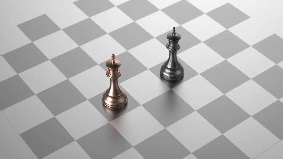 A chess position in the middle game, exemplifying chess strategy and tactics