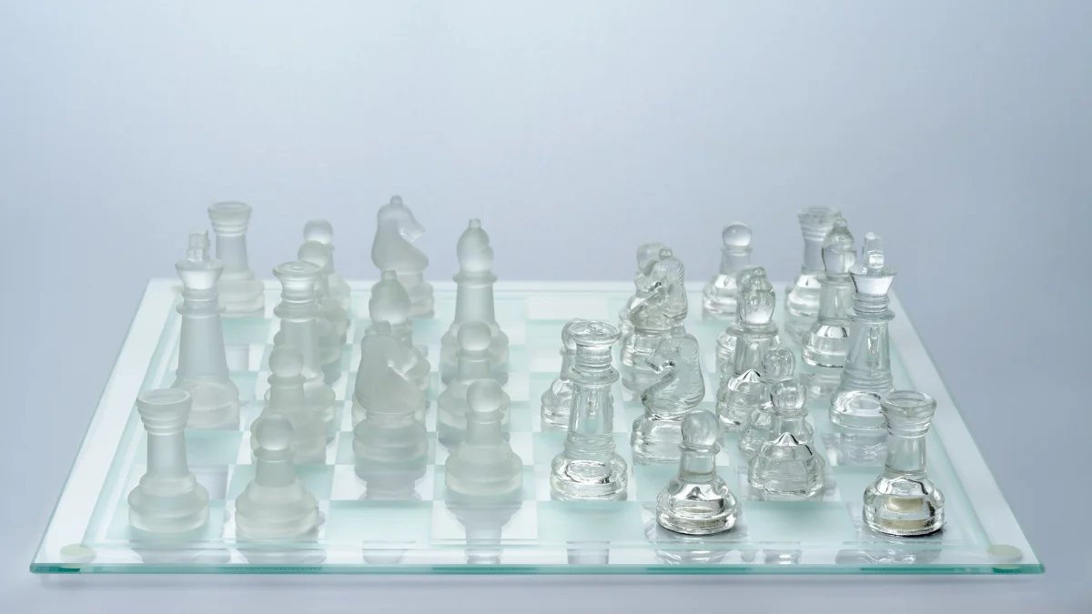 Chess pieces in mid-game, emphasizing the importance of visualization skills in chess strategy