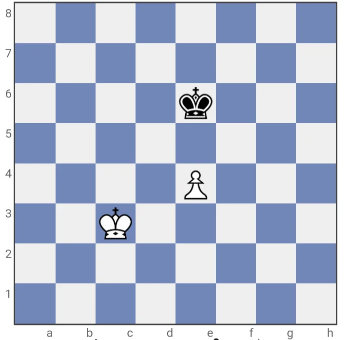 Intense chess endgame: A lone King and a Pawn poised for promotion against the opponent's King