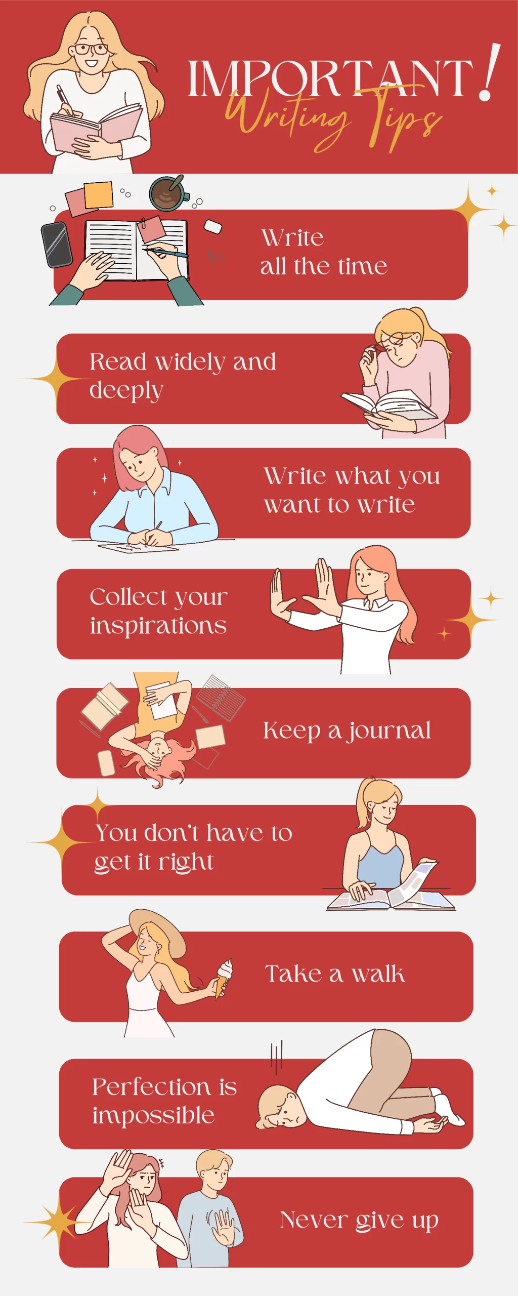 Infographic: Essential Tips for Beginner Writers - Discover valuable advice for aspiring writers to improve their short story writing skills