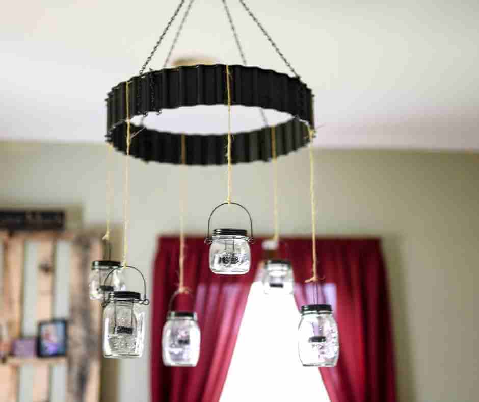 Mason jars converted into a chandelier