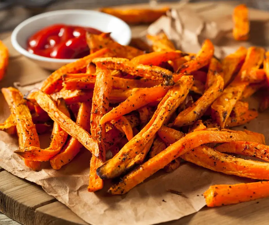 Beautiful and delicious sweet potato french fries on a plate