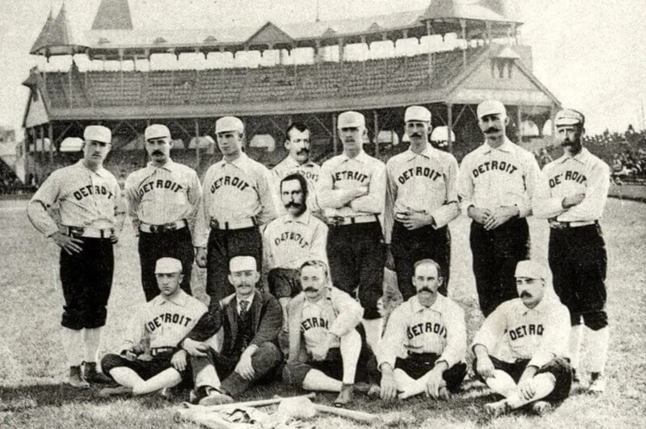 black and white photograph of the defunct Detroit wolverines baseball team