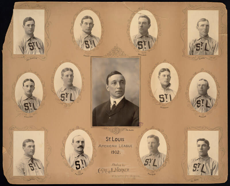 Photo collage of some of the greatest players in St Louis browns baseball team history
