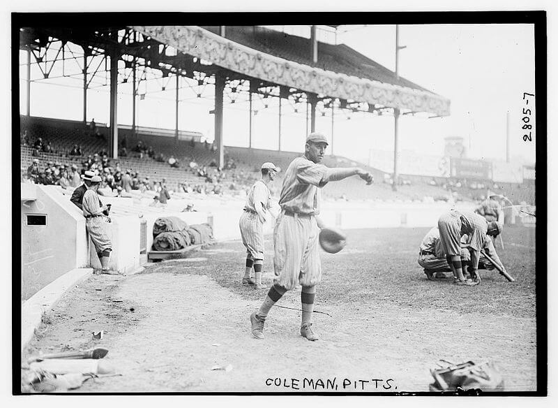 Picture of Bob Coleman of the Boston braves defunct Major League Baseball team pitching