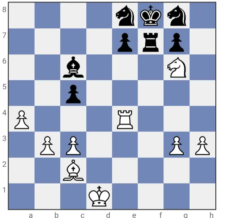 Position after White has delivered a smothered mate with its Knight