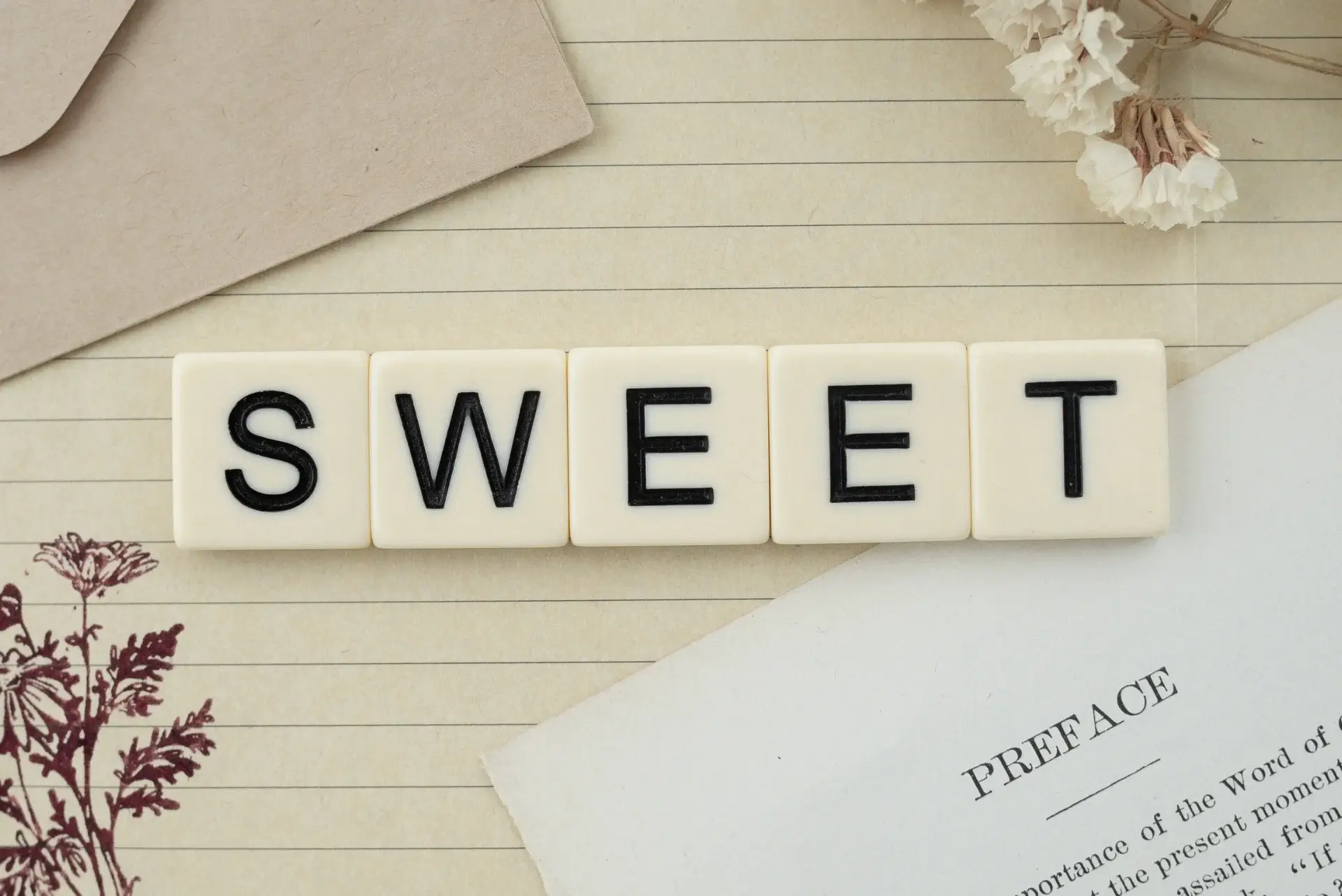 The word sweet written in a notepad