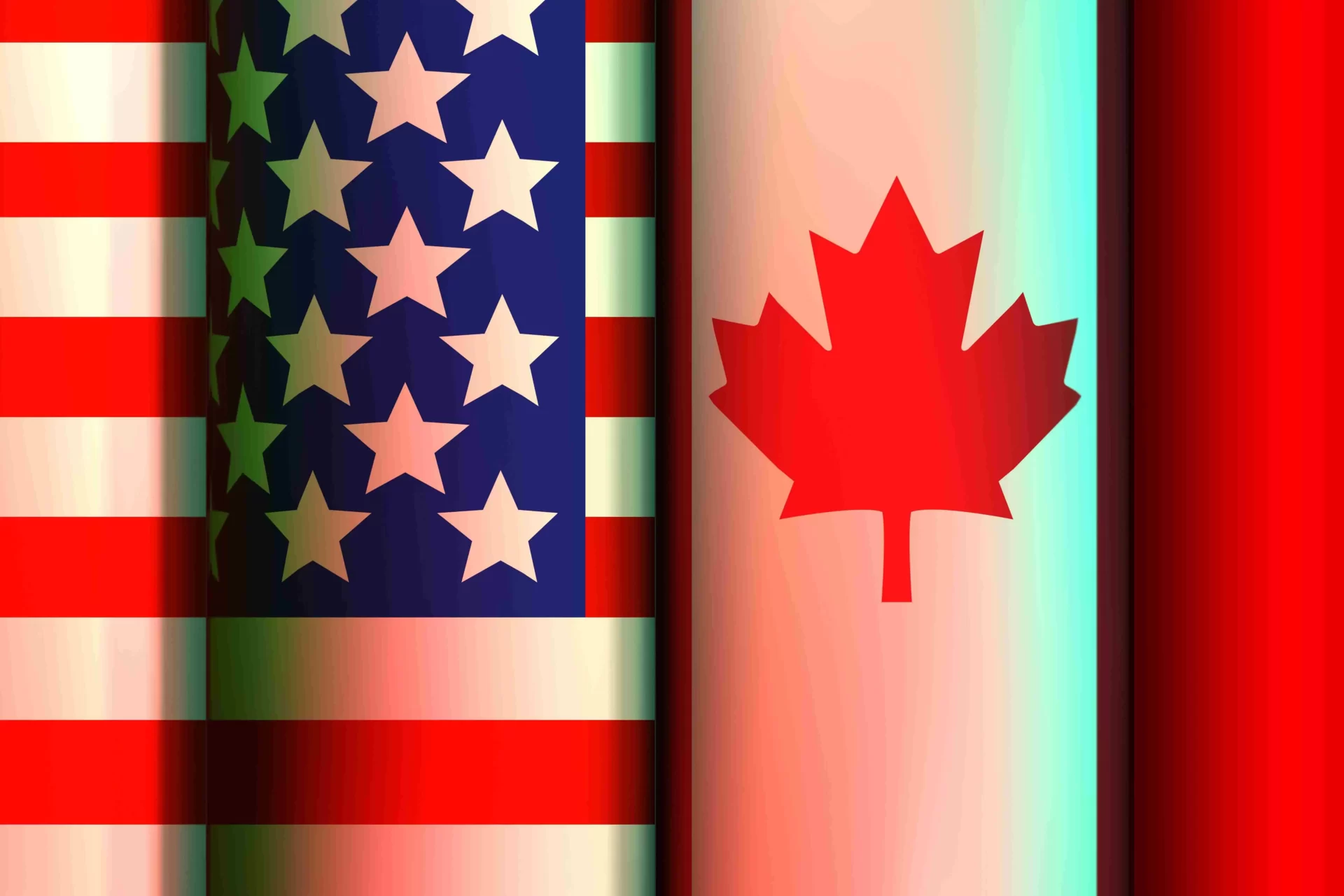 Canadian flag alongside American flag