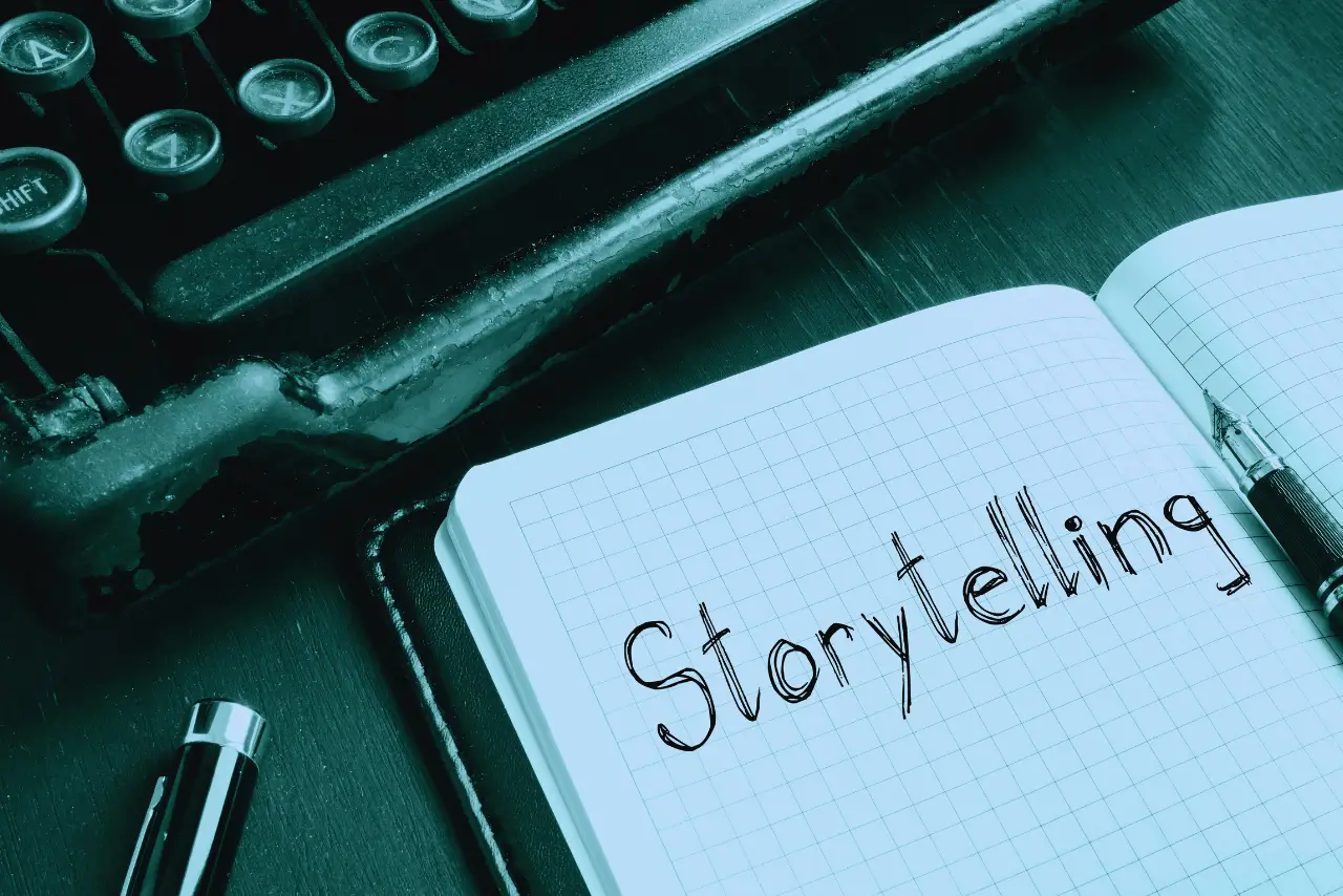 The quote storytelling is the best marketing written in a notebook