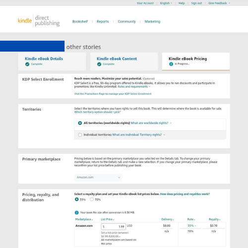 Screenshot of my Amazon KDP dashboard