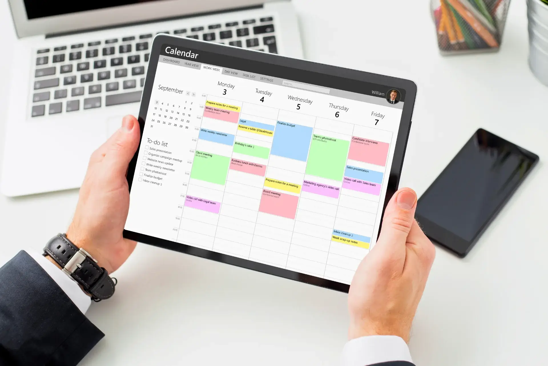 A business planner on a desk