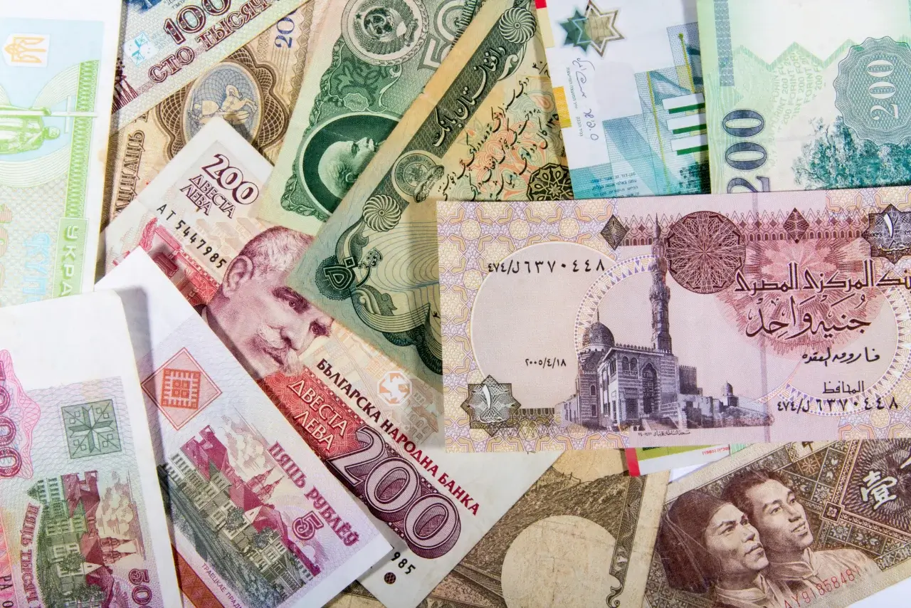 Colorful banknotes from different countries