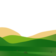 Green valley surrounded by rolling hills and mountains