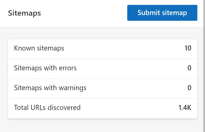 Bing Webmaster Tools sitemap submission section in dashboard