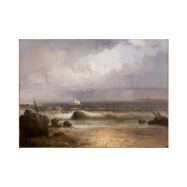 Framed painting displayed on an easel