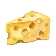 Wedge of Italian cheese on a wooden board