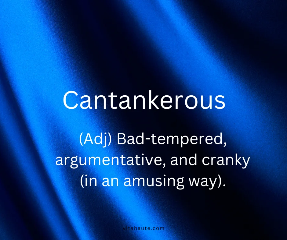 Cantankerous shown on a warm textured background with bold typography