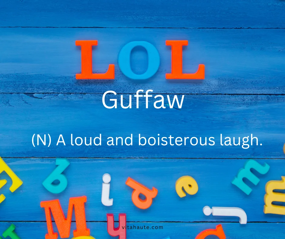 Guffaw shown on a vibrant expressive design card with bold text