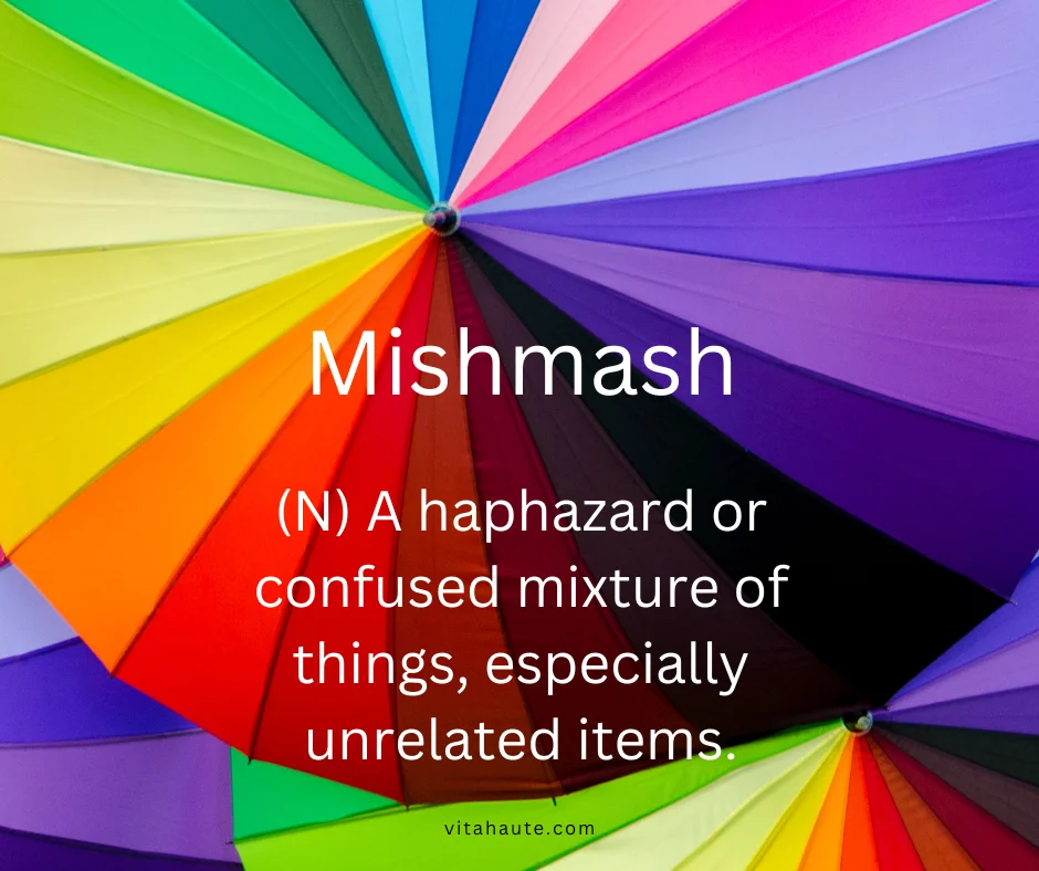 Mishmash displayed on a colorful mixed-style collage background