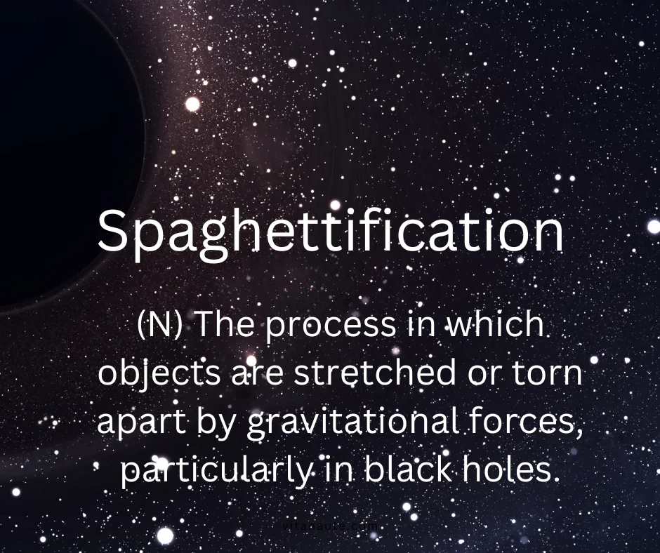 Spaghettification displayed on a deep blue abstract science-style background