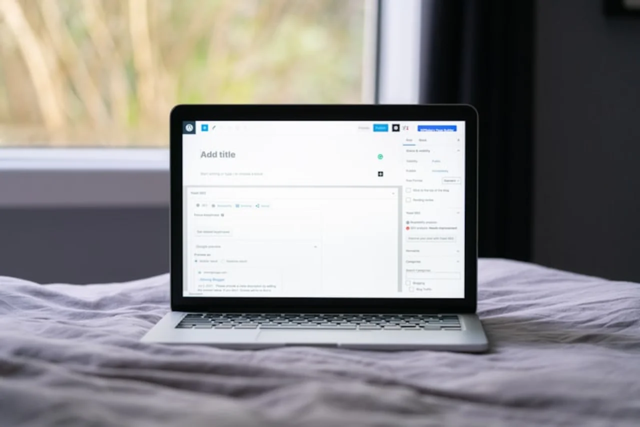 Writer creating a compelling blog post with notes and laptop